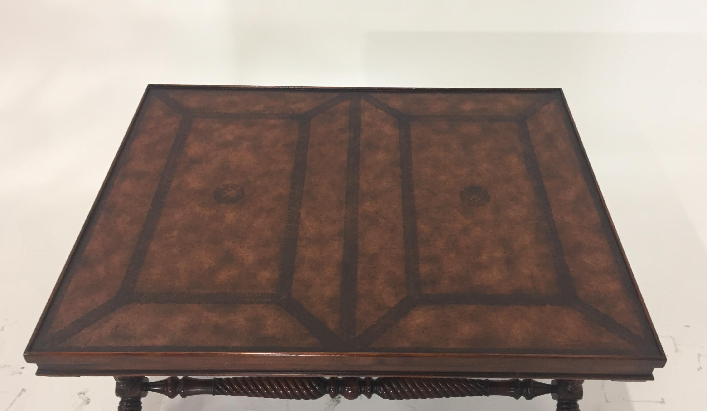 Whimsical Mahogany and Leather Theodore Alexander Coffee Table with Shoe Feet 1