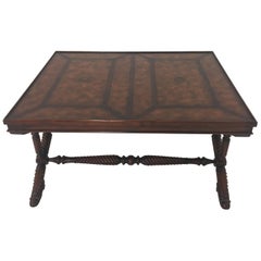 Whimsical Mahogany and Leather Theodore Alexander Coffee Table with Shoe Feet