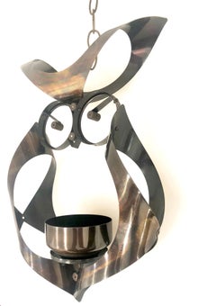 Whimsical Metal Hanging Owl Candleholder