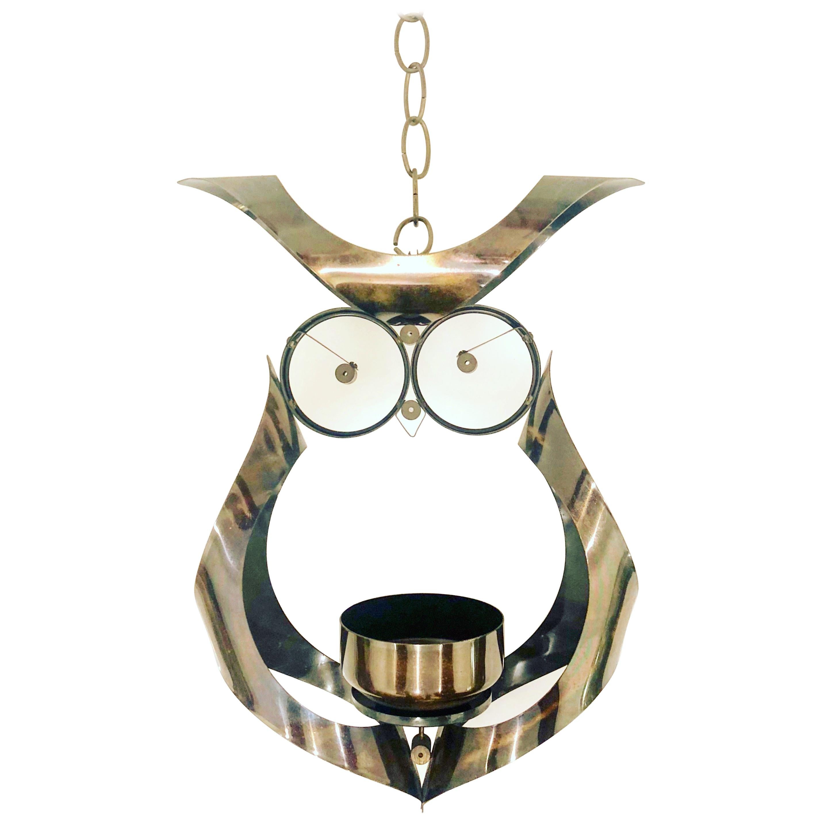 Whimsical Metal Hanging Owl Candleholder 