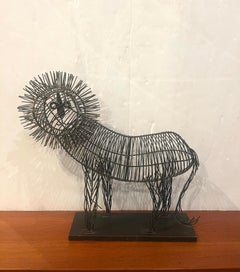 Whimsical Metal Wire Large Lion Sculpture in the Style of C. Jere
