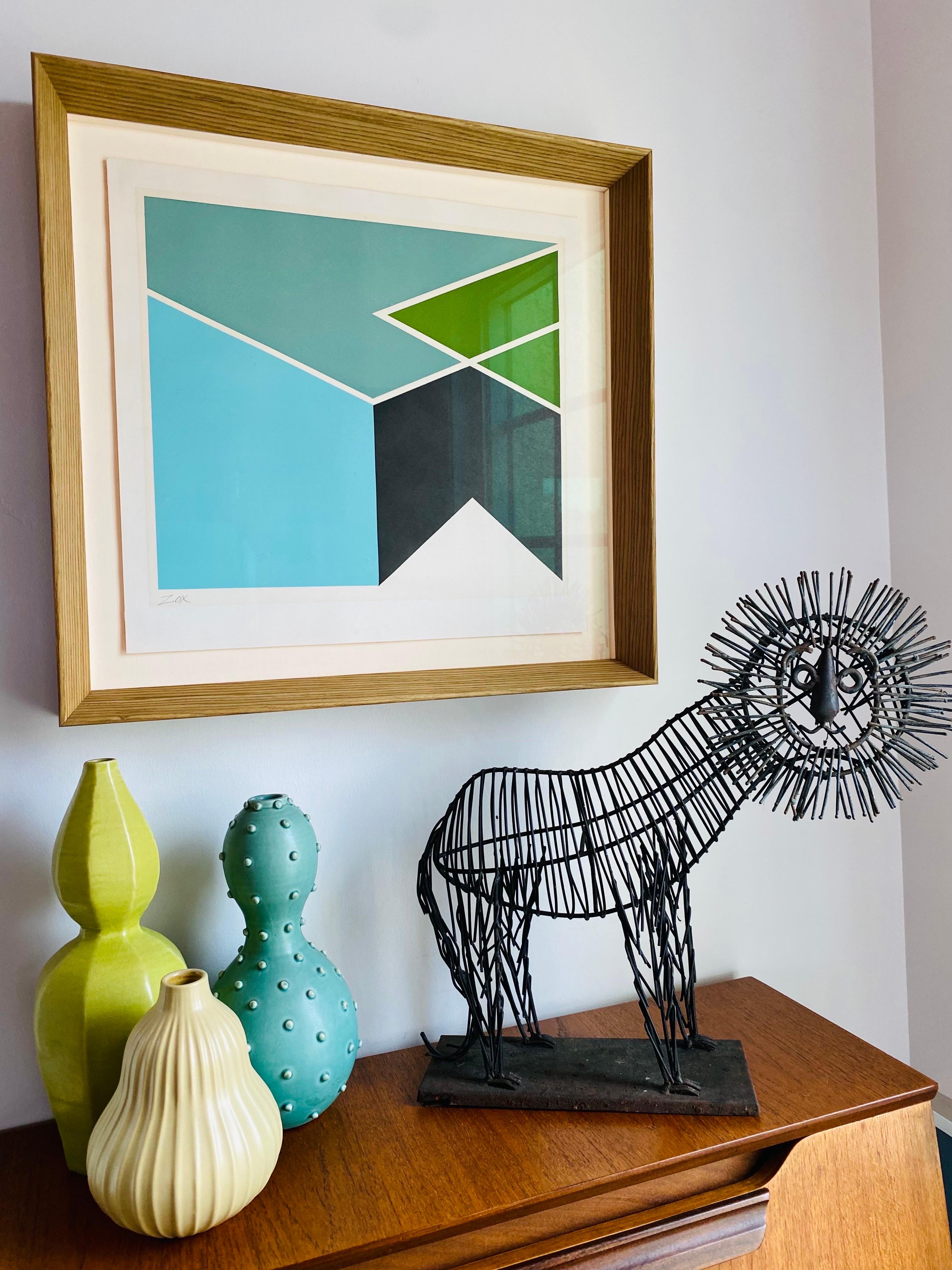 Mid-Century moderno Scultura di leone di grandi dimensioni in filo di metallo nello stile di C.C. in vendita