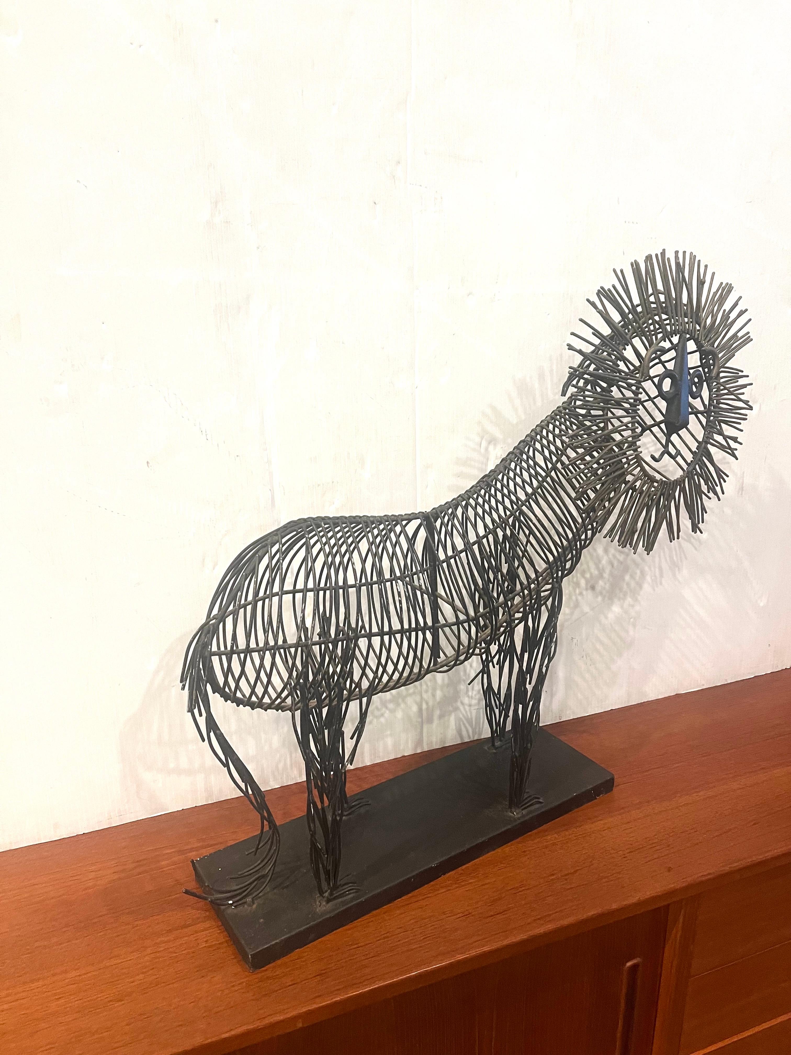 Whimsical Metal Wire Large Lion Sculpture in the Style of C. Jere In Good Condition For Sale In San Diego, CA