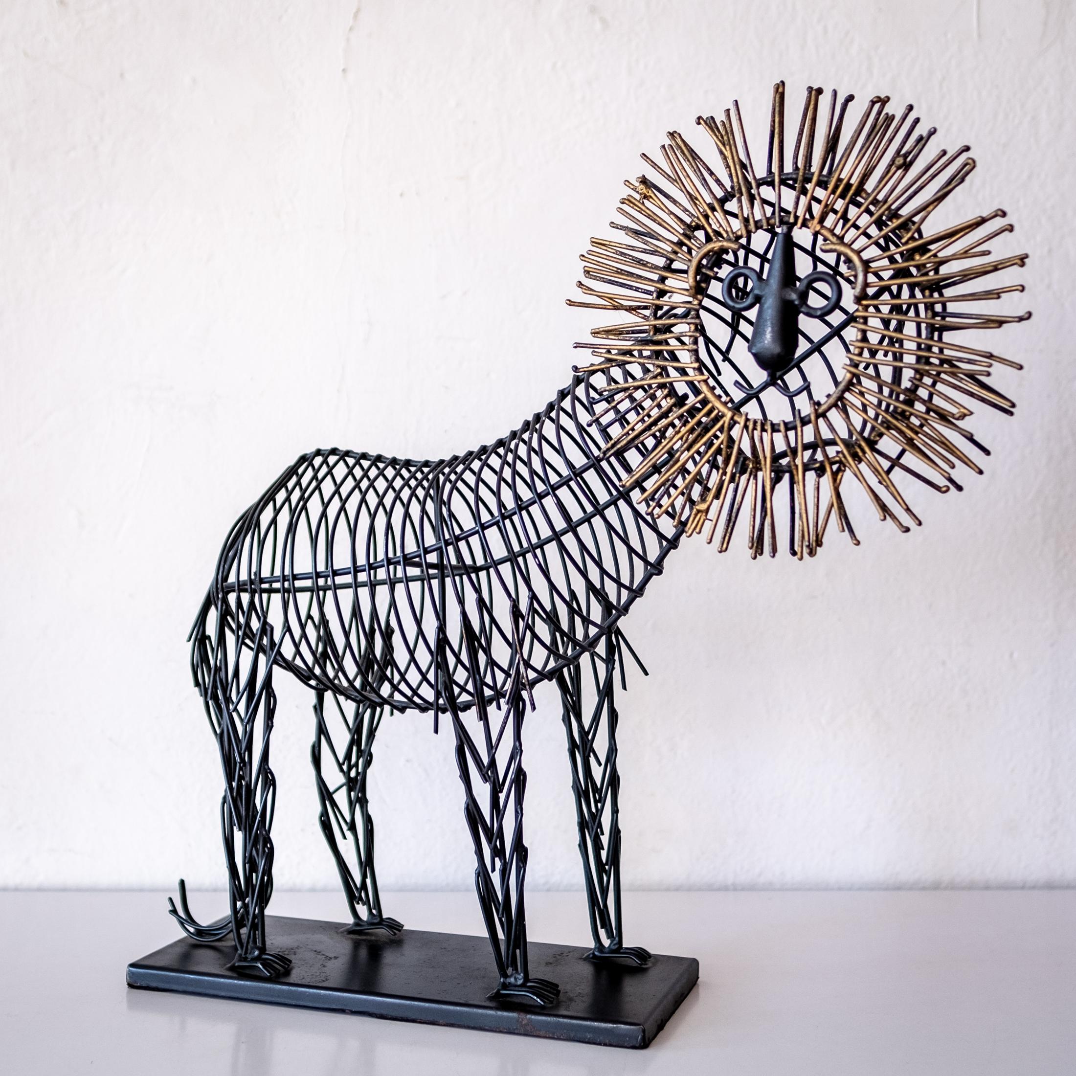 Whimsical Metal Wire Lion Sculpture in the Style of C. Jere For Sale 4