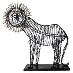 Whimsical Metal Wire Lion Sculpture in the Style of C. Jere