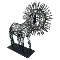 Whimsical Metal Wire Lion Sculpture in the Style of C. Jere