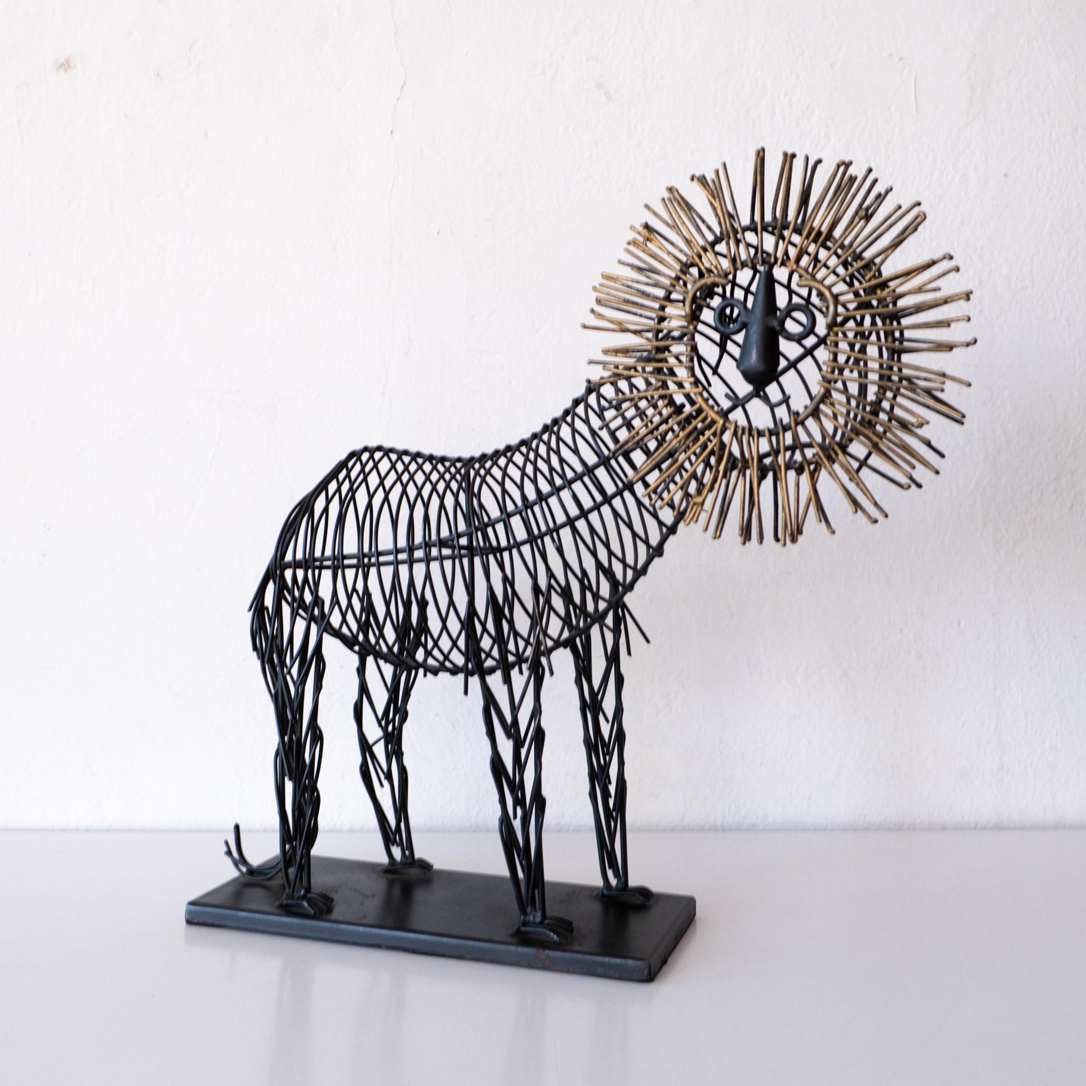 American Whimsical Metal Wire Lion Sculpture in the Style of C. Jere For Sale