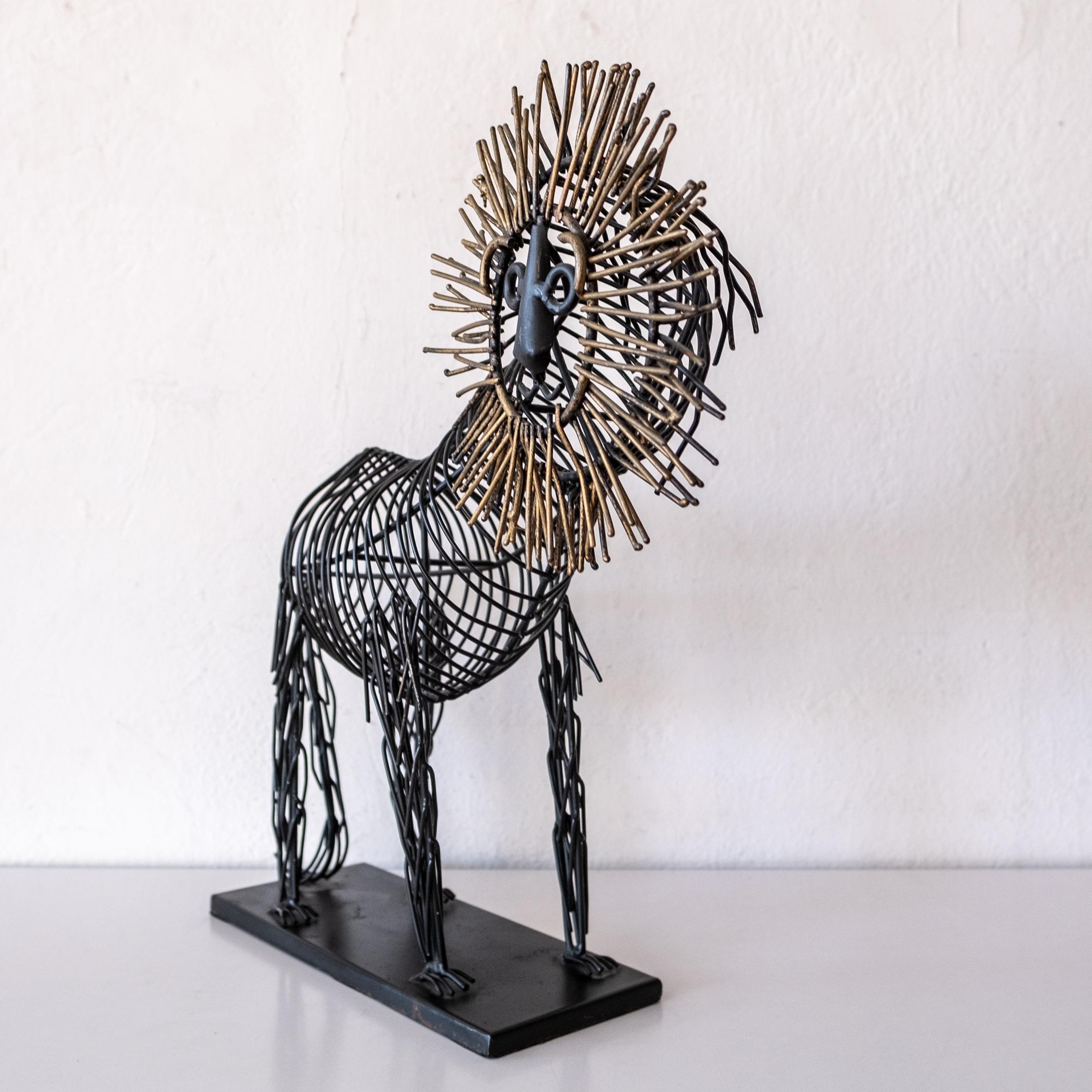 Whimsical Metal Wire Lion Sculpture in the Style of C. Jere For Sale 1
