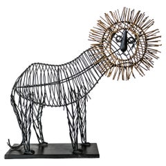 Whimsical Metal Wire Lion Sculpture in the Style of C. Jere