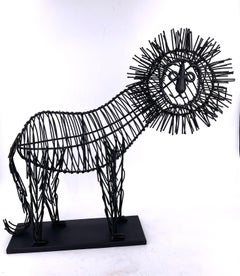 Whimsical Metal Wire Lion Sculpture Unsigned in the Style of C. Jere