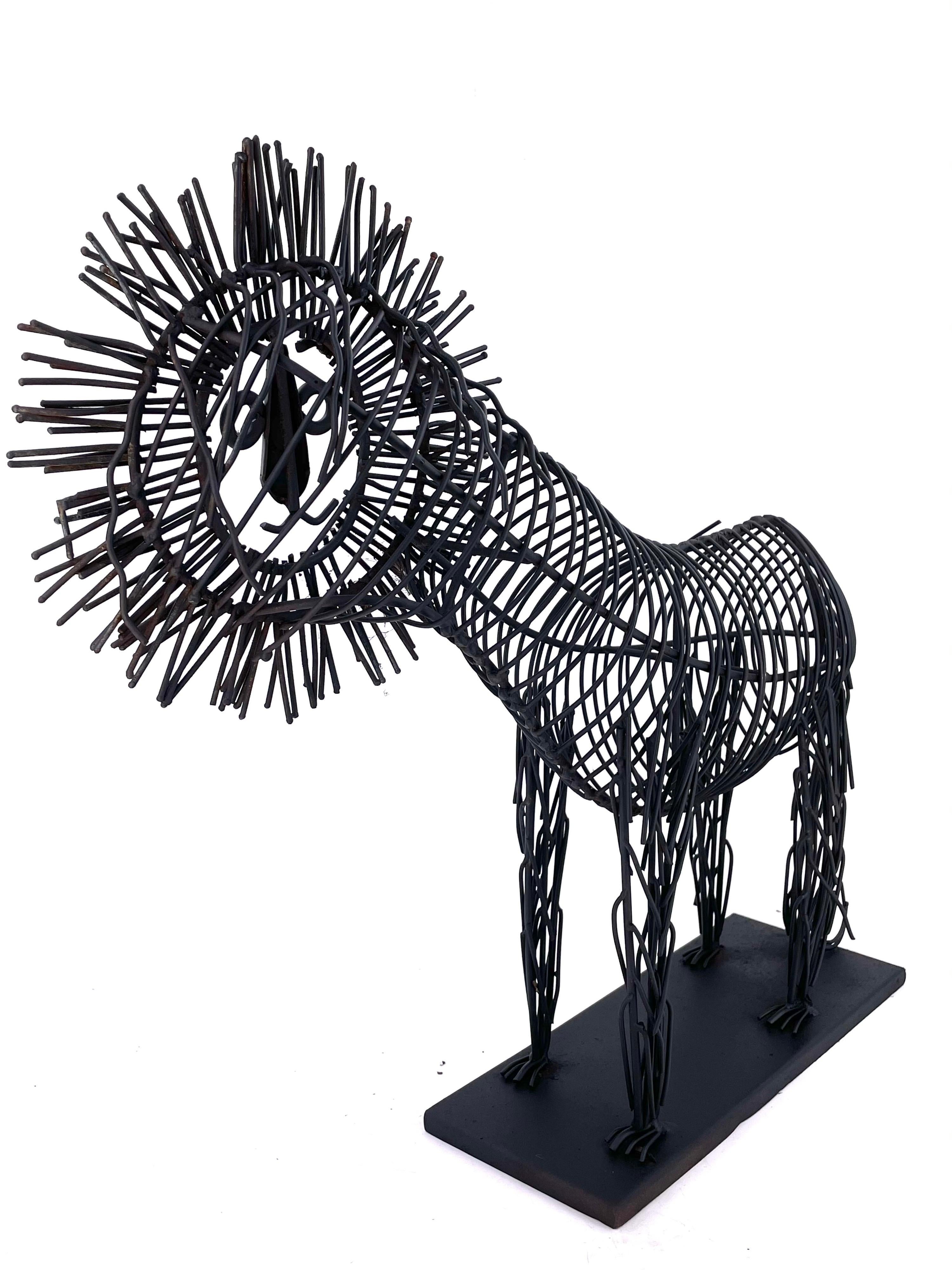 American Whimsical Metal Wire Lion Sculpture Unsigned in the Style of C. Jere