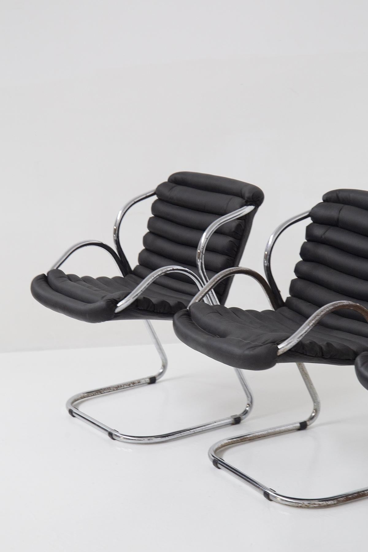 Mid-Century Modern Whimsical Mid-Century Chairs in Black Leather For Sale