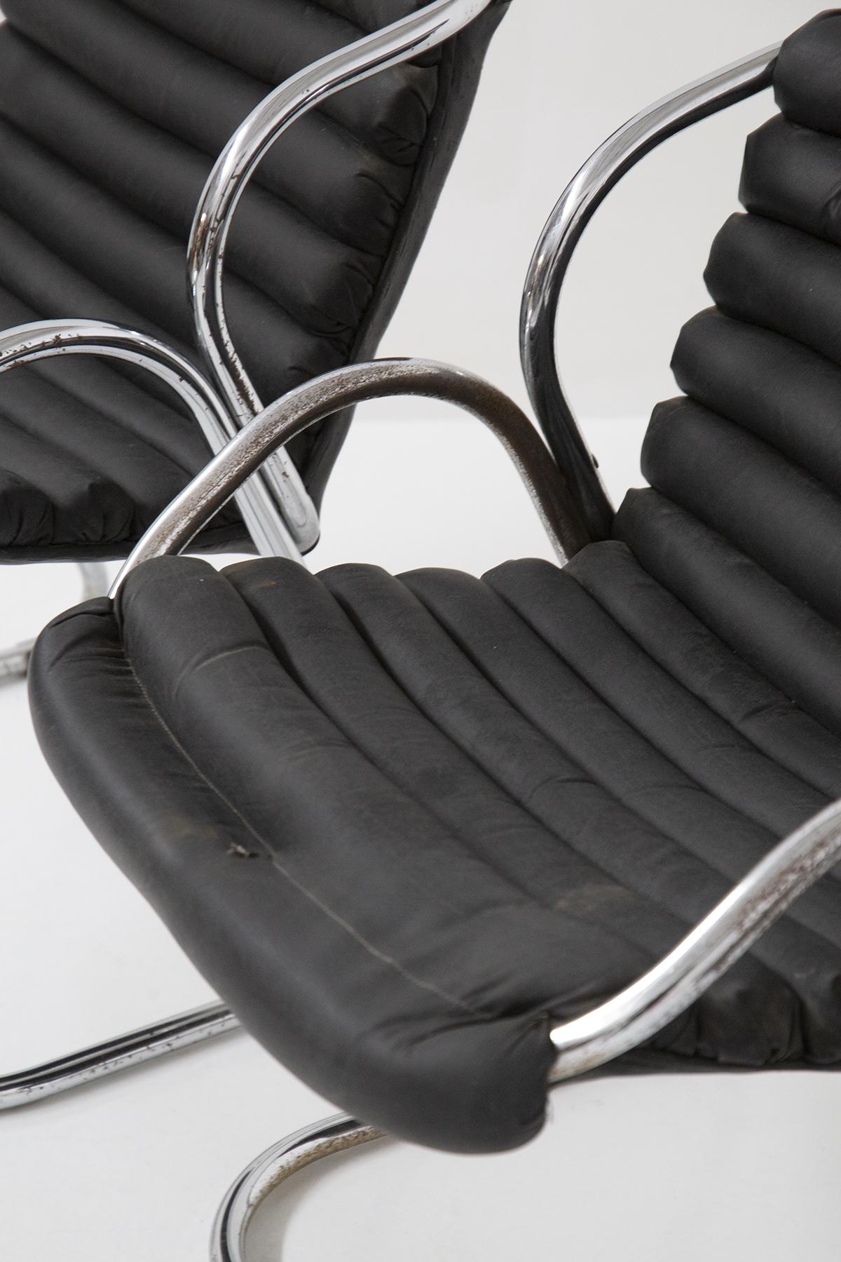 Italian Whimsical Mid-Century Chairs in Black Leather For Sale