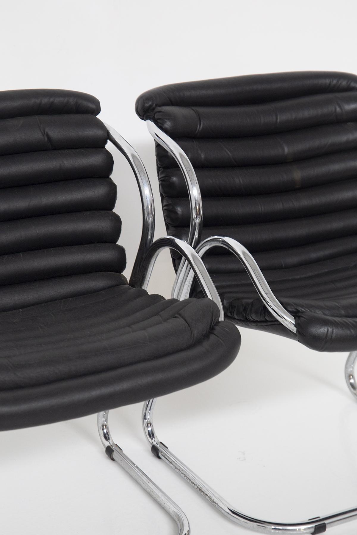 Whimsical Mid-Century Chairs in Black Leather For Sale 1