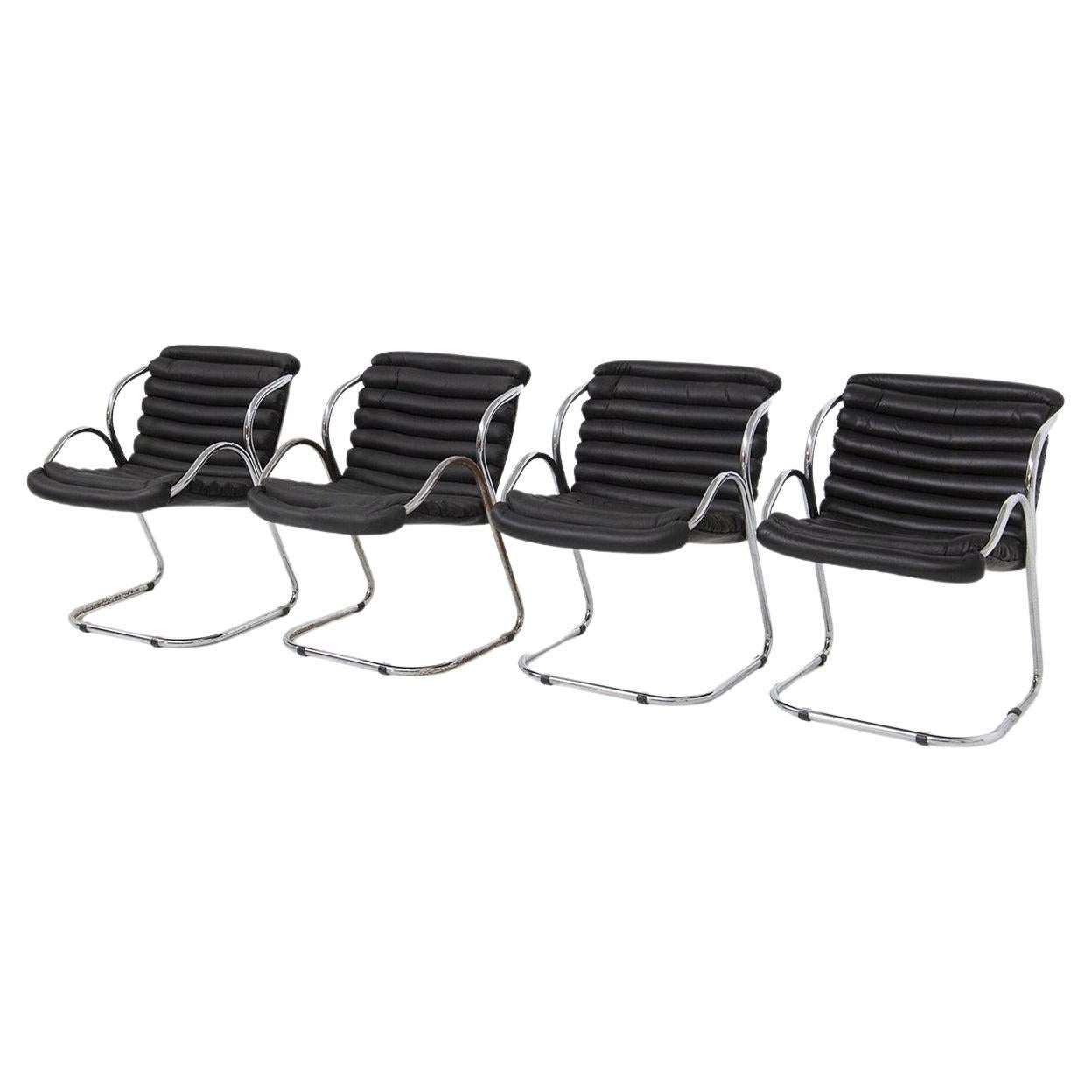 Whimsical Mid-Century Chairs in Black Leather For Sale
