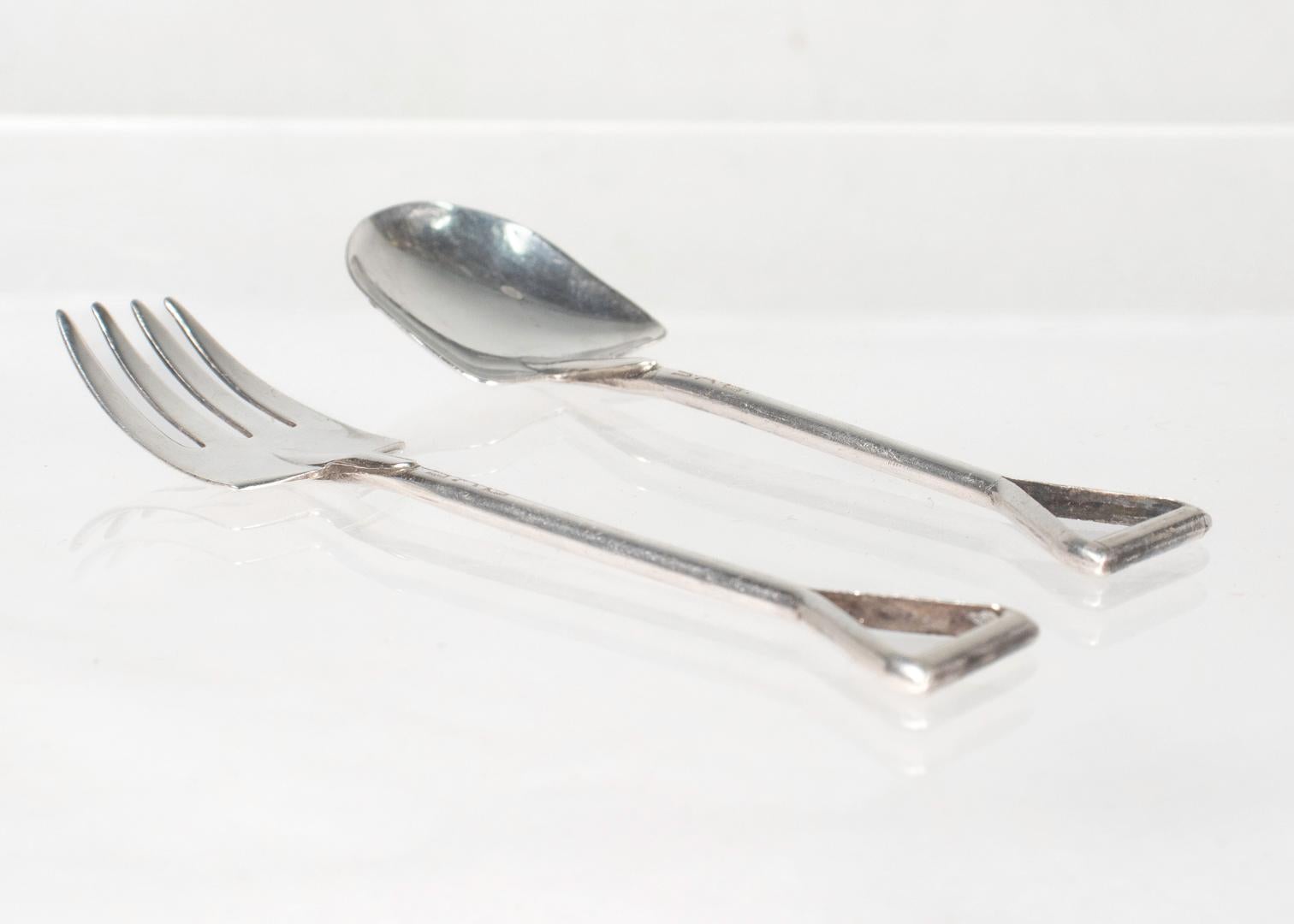 Skurrile Mid-Century Felmore Sterling Silber Schaufel & Spaten geformt Gabel & Löffel im Zustand „Gut“ in Philadelphia, PA