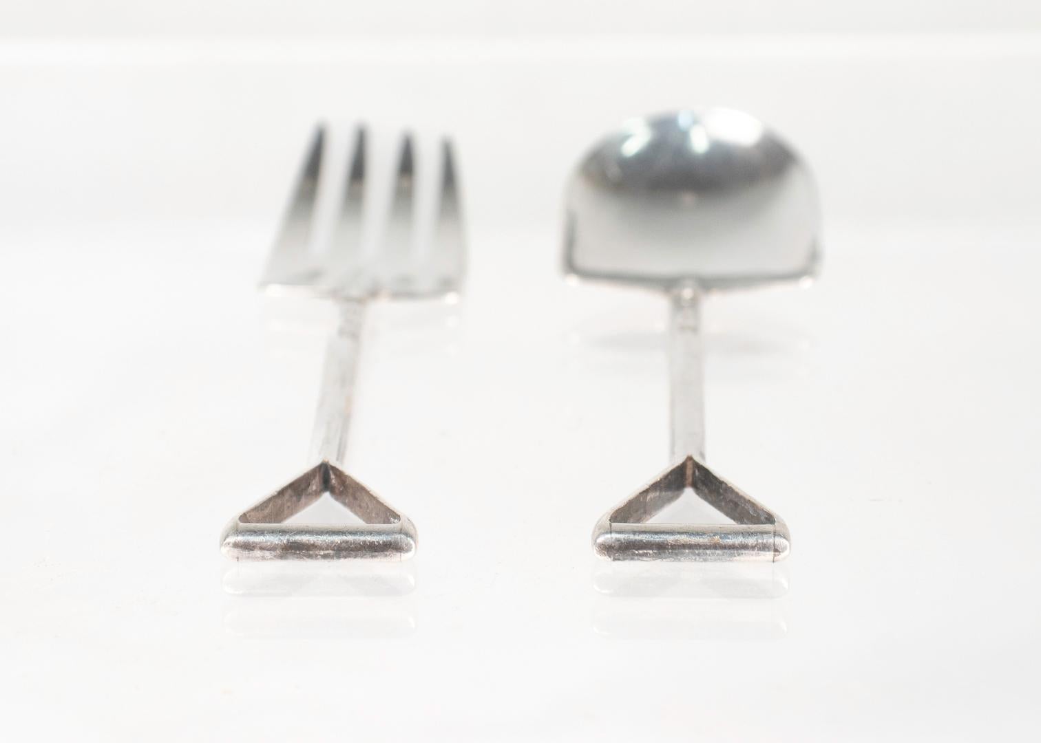 Skurrile Mid-Century Felmore Sterling Silber Schaufel & Spaten geformt Gabel & Löffel für Damen oder Herren