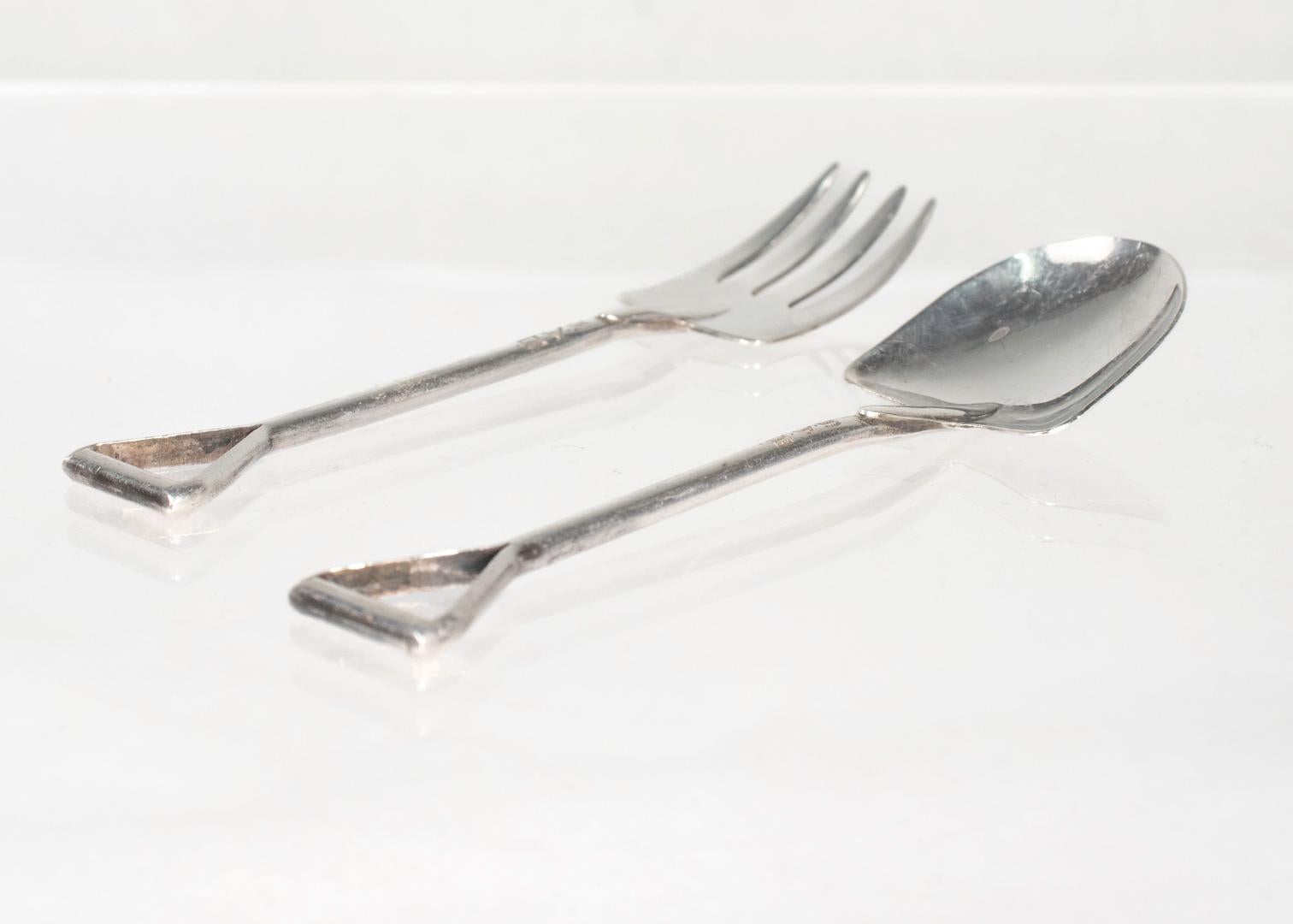 Skurrile Mid-Century Felmore Sterling Silber Schaufel & Spaten geformt Gabel & Löffel 1