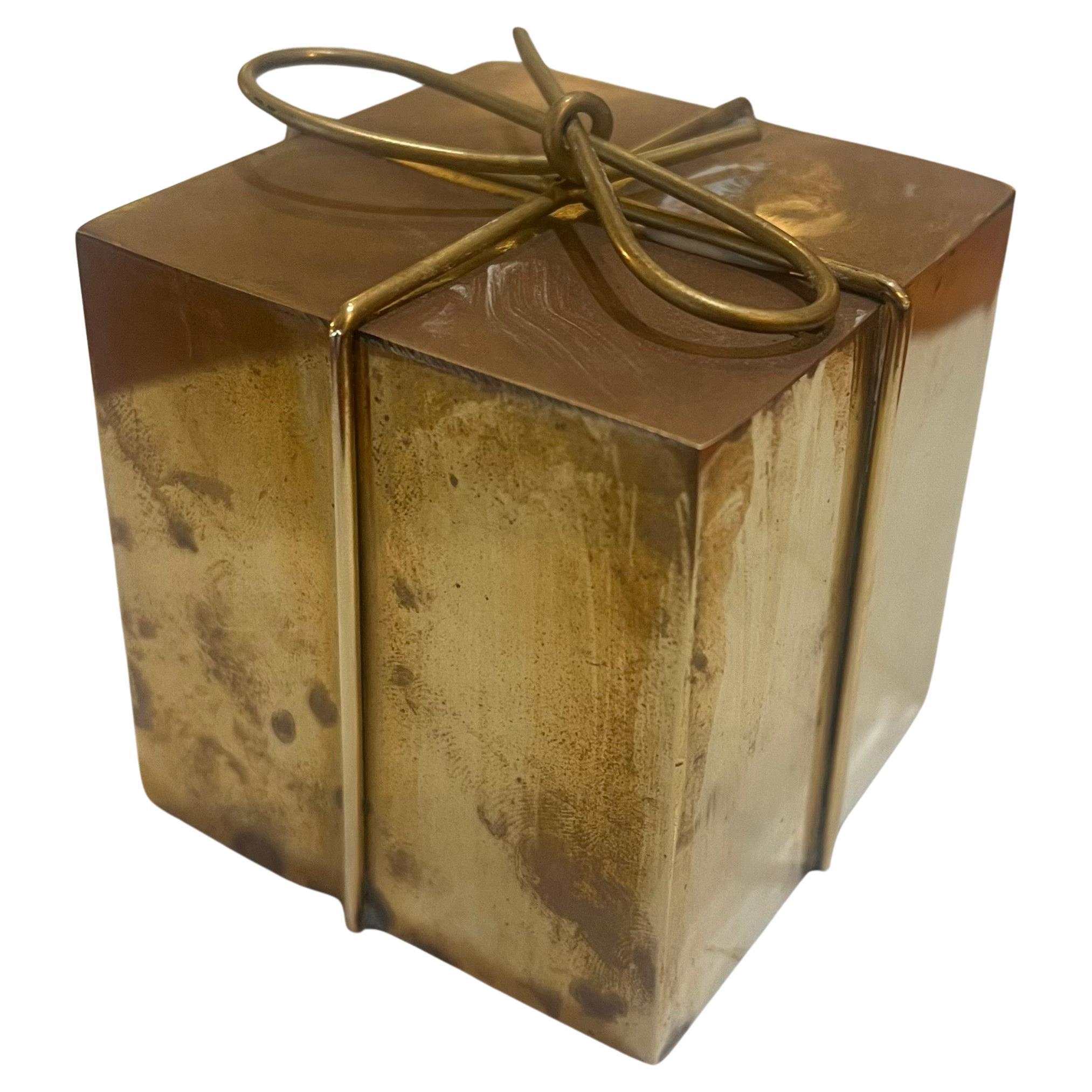 Post-Modern whimsical Mini Patinated Brass Postmodern Gift Sculpture Paperweight For Sale
