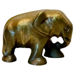 Whimsical Miniature Solid Bronze Mid-Century Elephant Paperweight / Sculpture