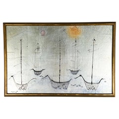 Whimsical Modernist Beat Era Painting on Silver Leaf By Iris Brody, C. 1950s