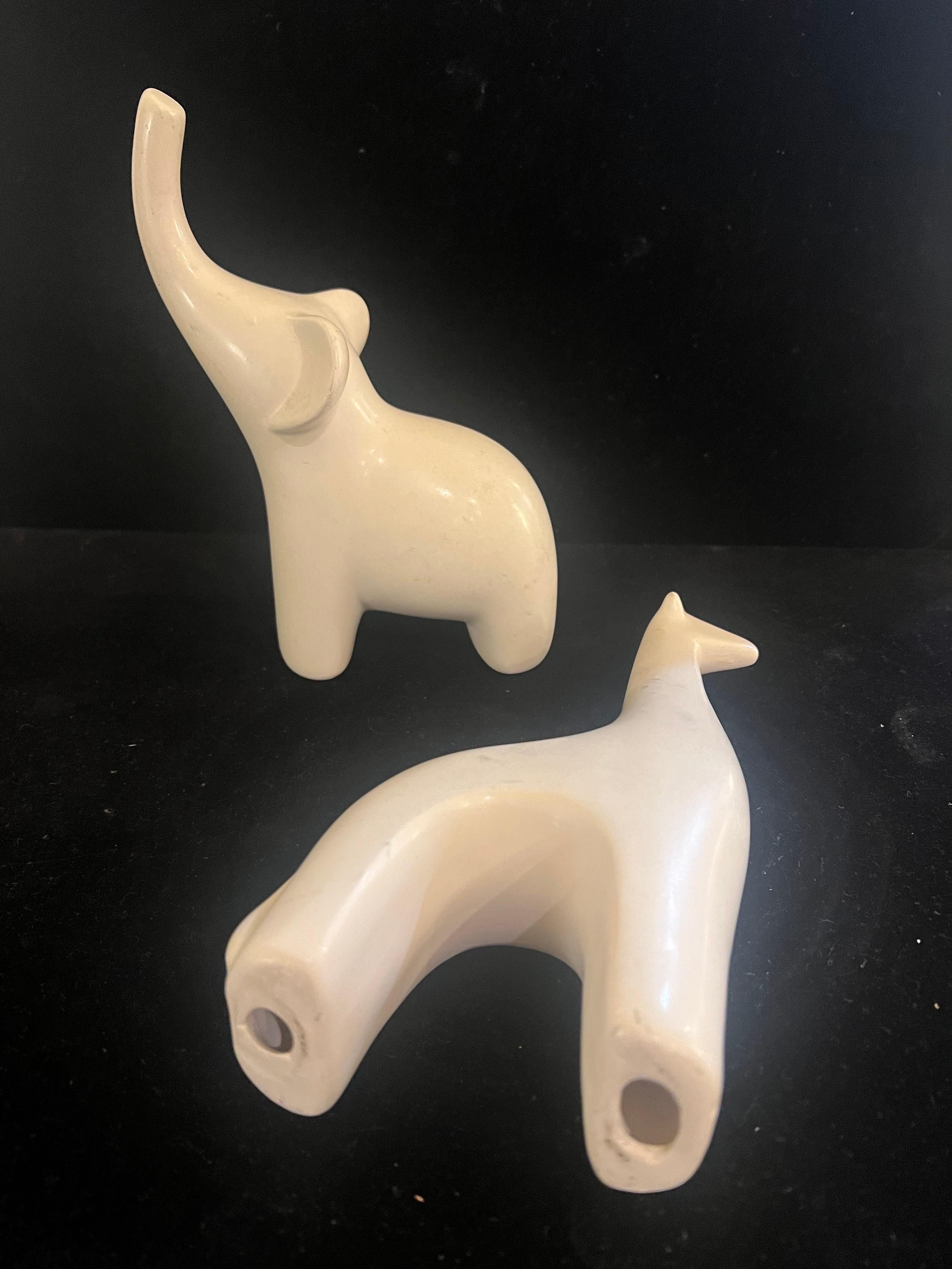 American Whimsical Modernist Pair Of Elephant & Giraffe in Mate satin Porcelain Finish For Sale