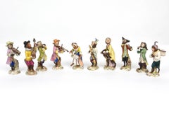 Whimsical Monkey Band Orchestra Meissen Style, Set of 10 Hand Painted Antique