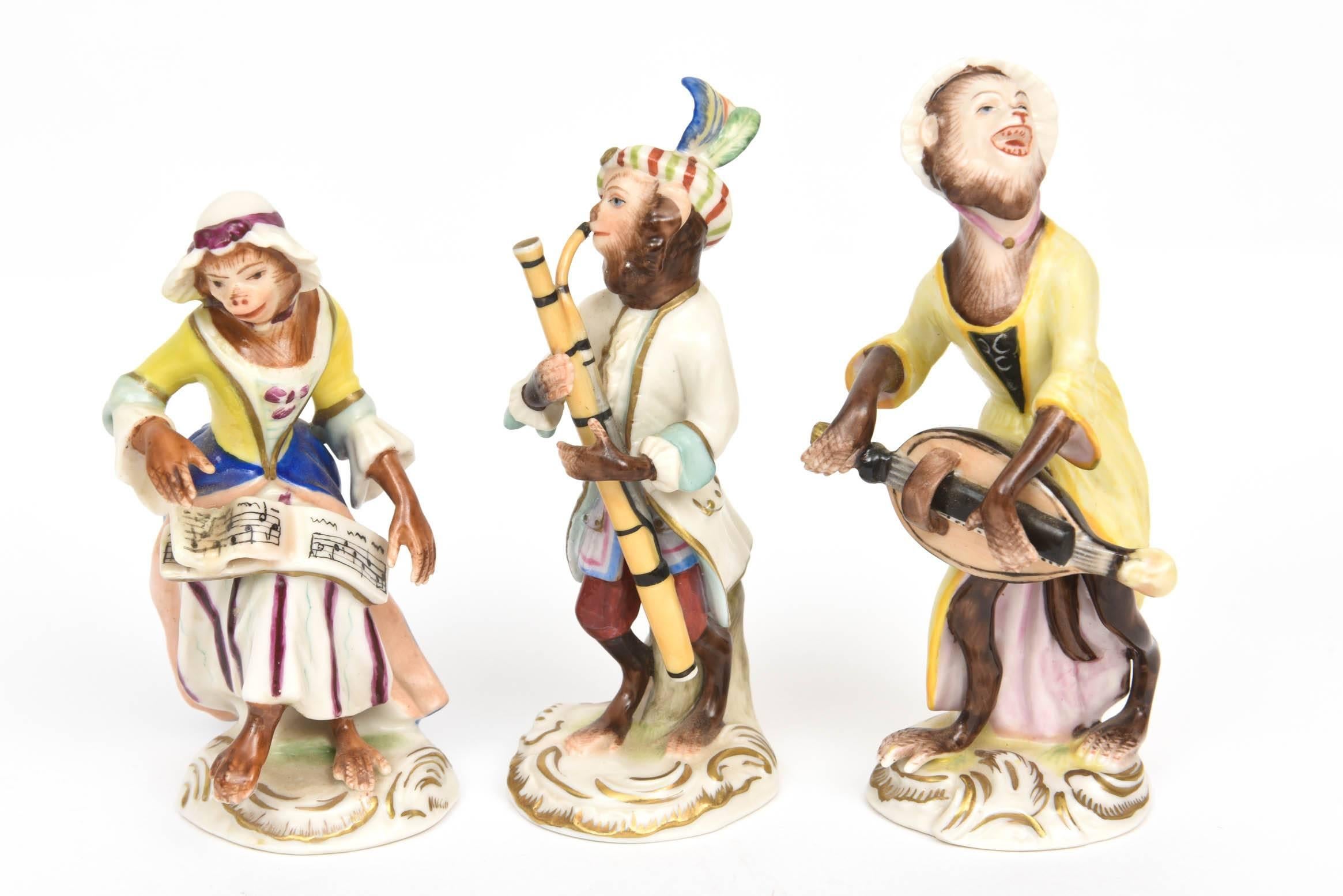 German Whimsical Monkey Band Orchestra Meissen Style, Set of 10 Hand Painted Antique