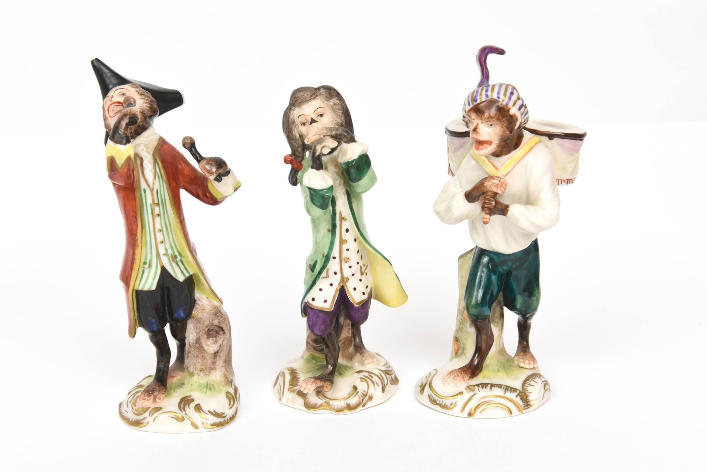 Hand-Crafted Whimsical Monkey Band Orchestra Meissen Style, Set of 10 Hand Painted Antique