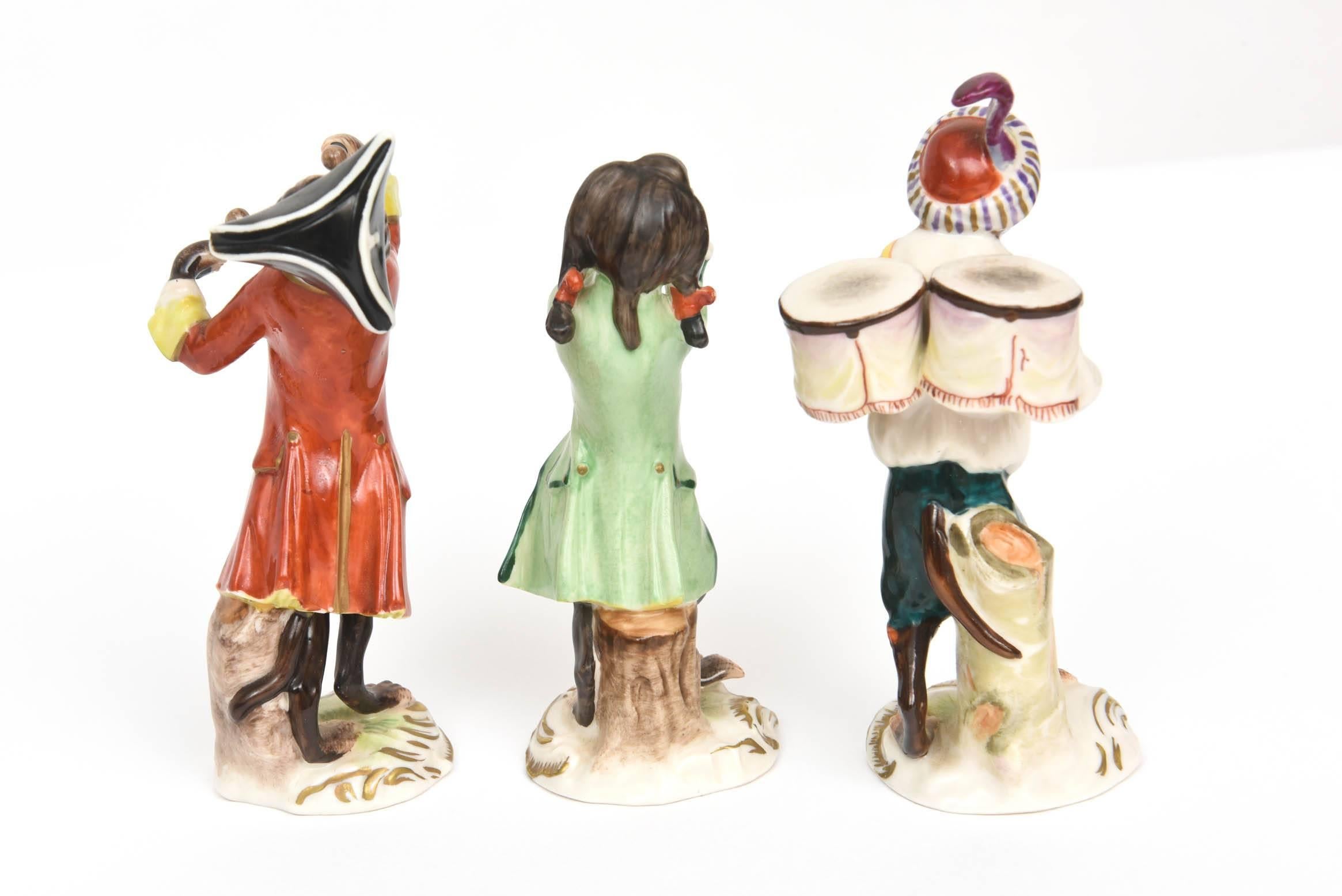 Enamel Whimsical Monkey Band Orchestra Meissen Style, Set of 10 Hand Painted Antique
