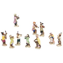 Whimsical Monkey Band Orchestra Meissen Style, Set of 10 Hand Painted Antique