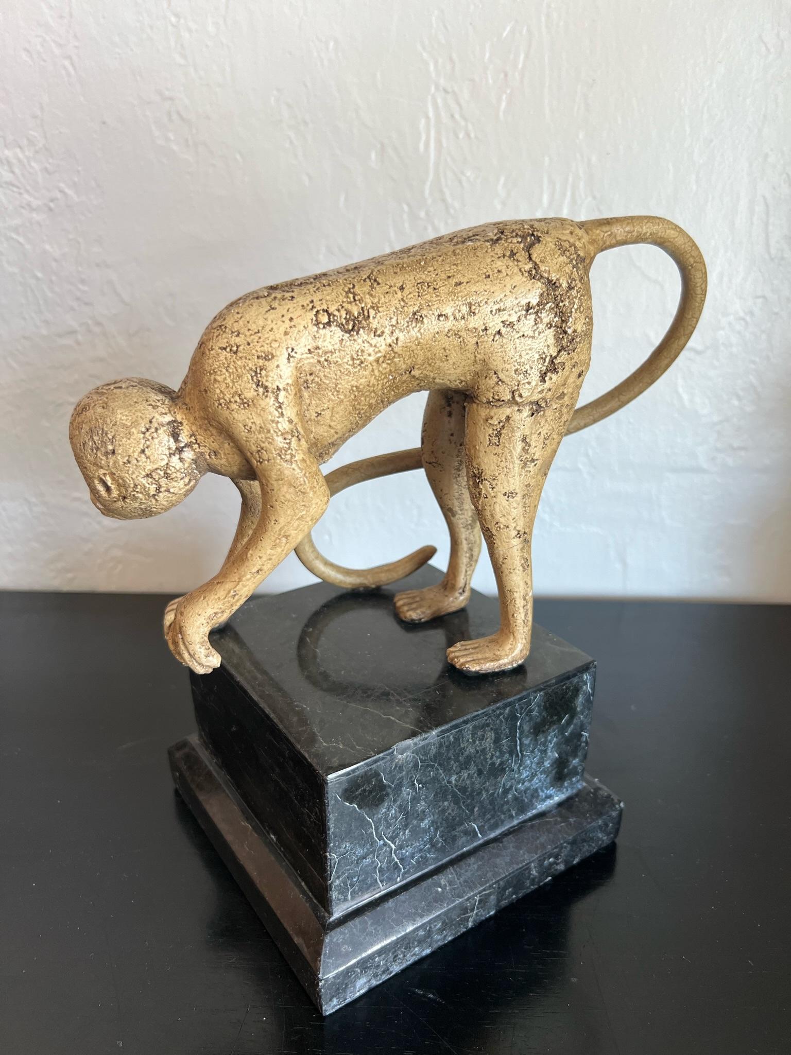 Unknown Whimsical Monkey Sculptures on Tessellated Stone Bases, Set of 3