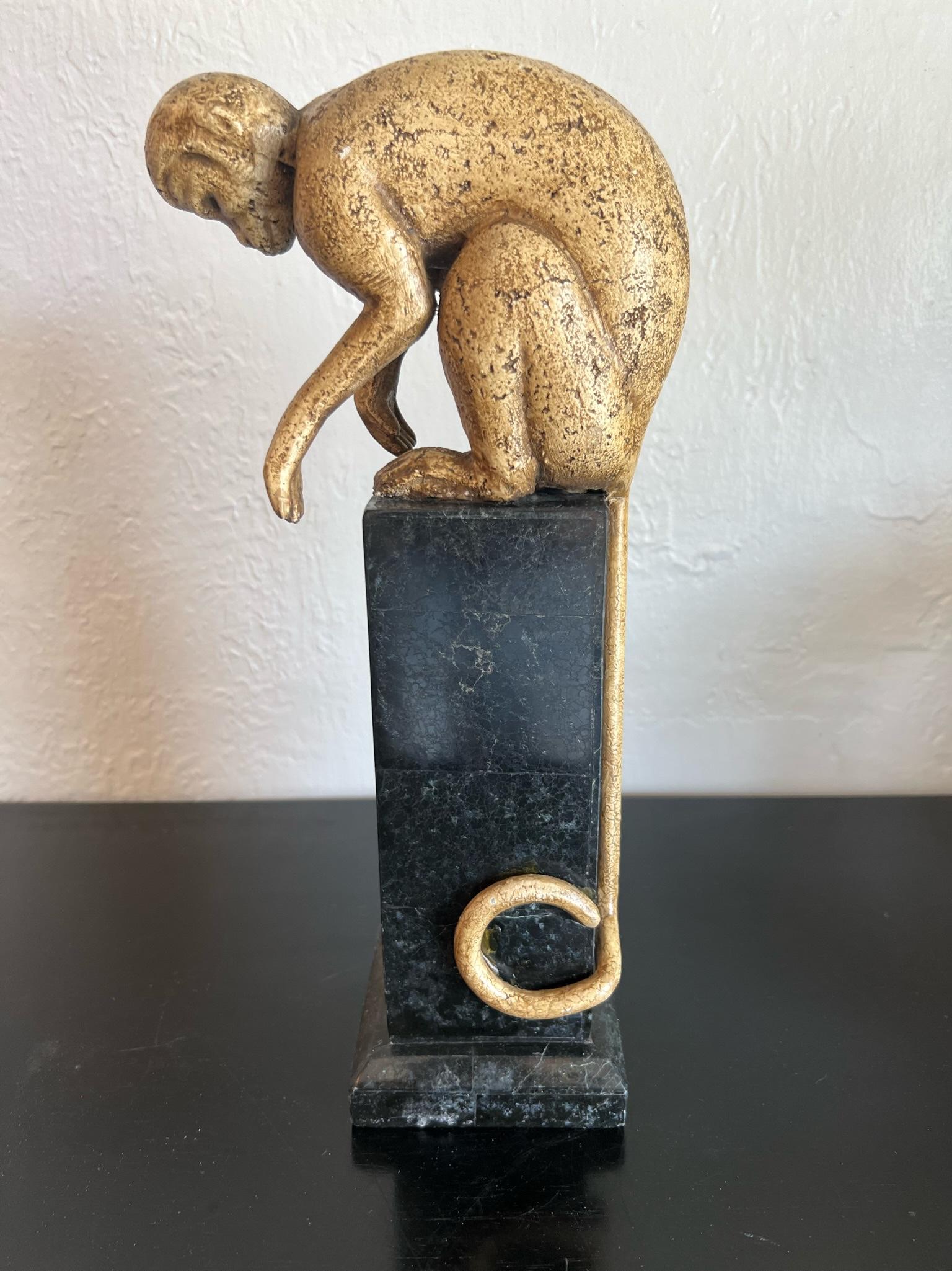 Late 20th Century Whimsical Monkey Sculptures on Tessellated Stone Bases, Set of 3