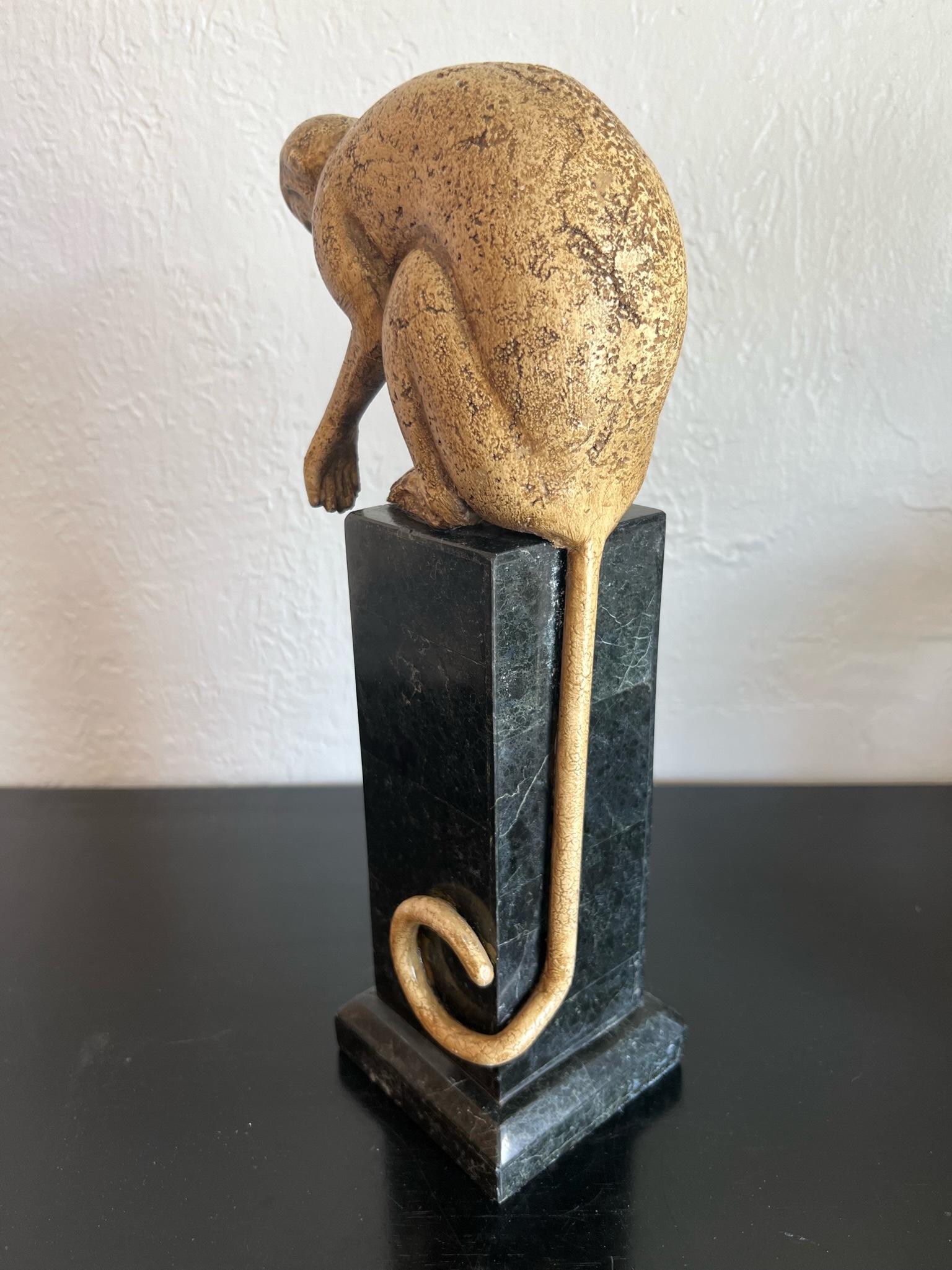 Whimsical Monkey Sculptures on Tessellated Stone Bases, Set of 3 1
