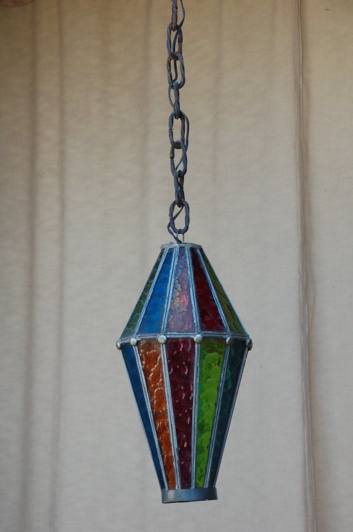 Whimsical Multicolored Glass Lantern In Excellent Condition In Los Angeles, CA