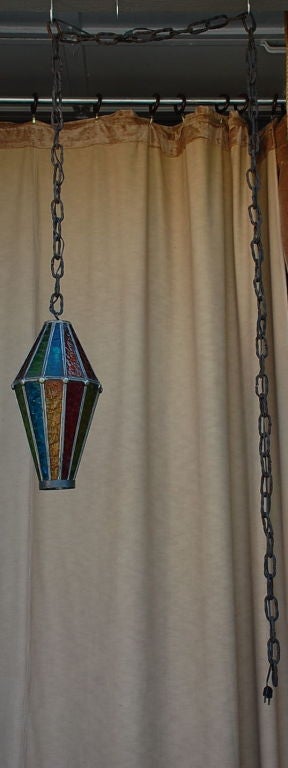 Metal Whimsical Multicolored Glass Lantern