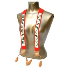 Whimsical Needlepoint Christmas Holiday Themed Unisex Suspenders c 1980s