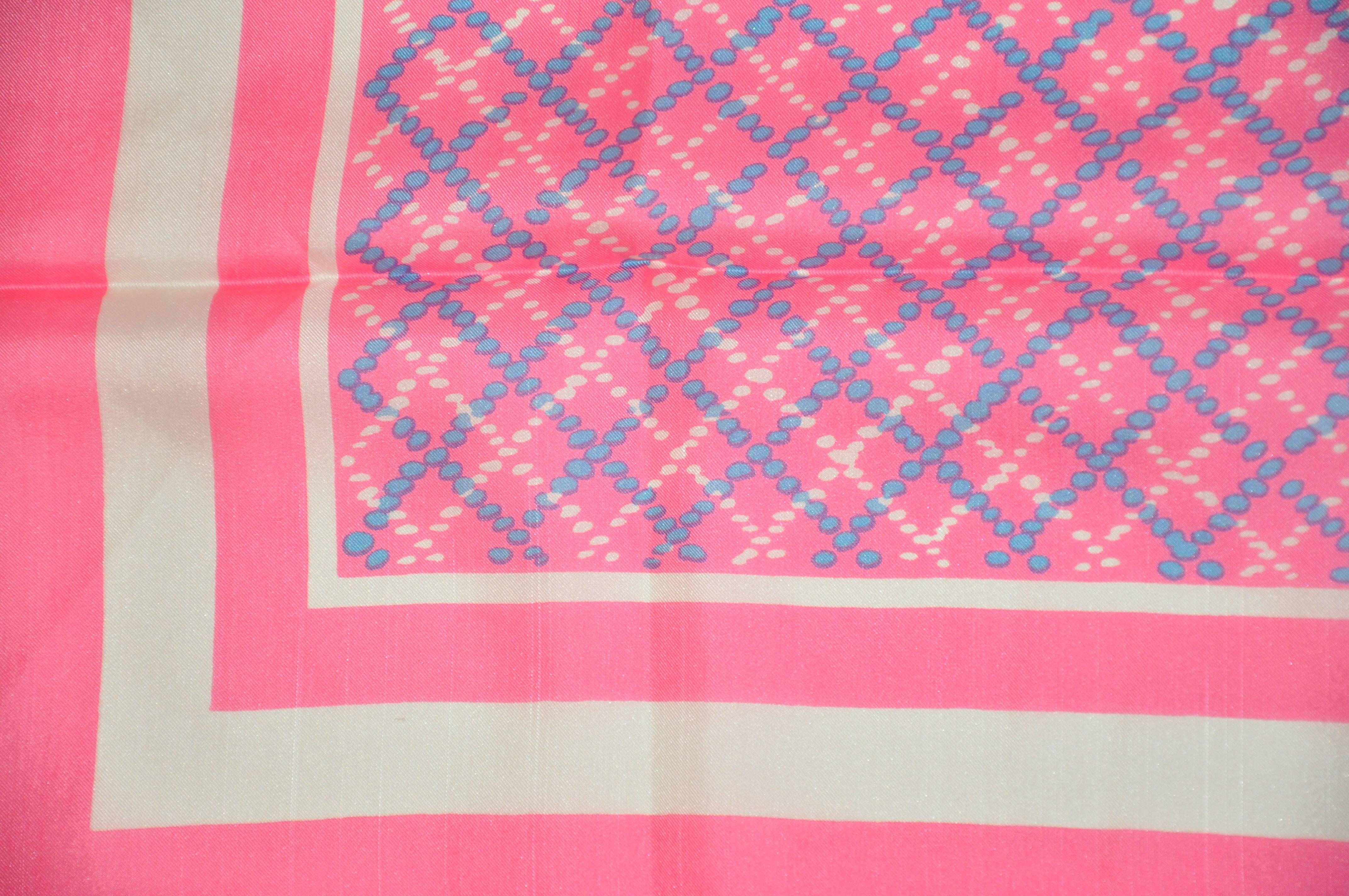 Women's or Men's Whimsical Neon Pink with Specks of Baby Blue & White Silk Scarf For Sale