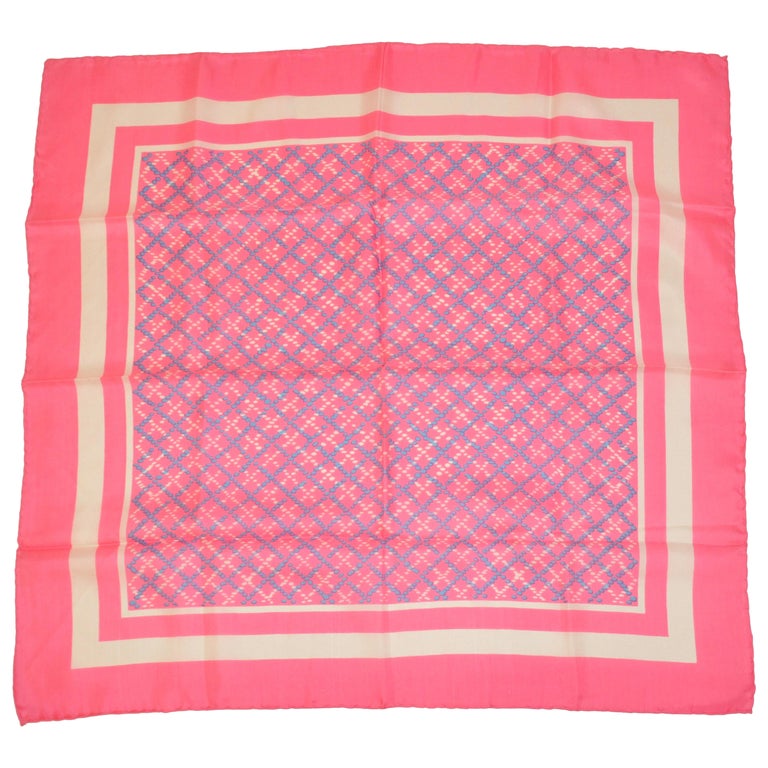 Whimsical Neon Pink with Specks of Baby Blue and White Silk Scarf