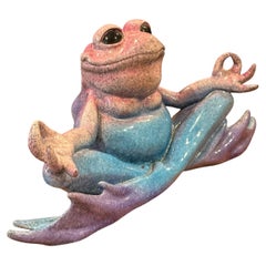 Whimsical “Nirvana” Frog Sculpture by Kitty’s Critters, Hand-Painted Ceramic