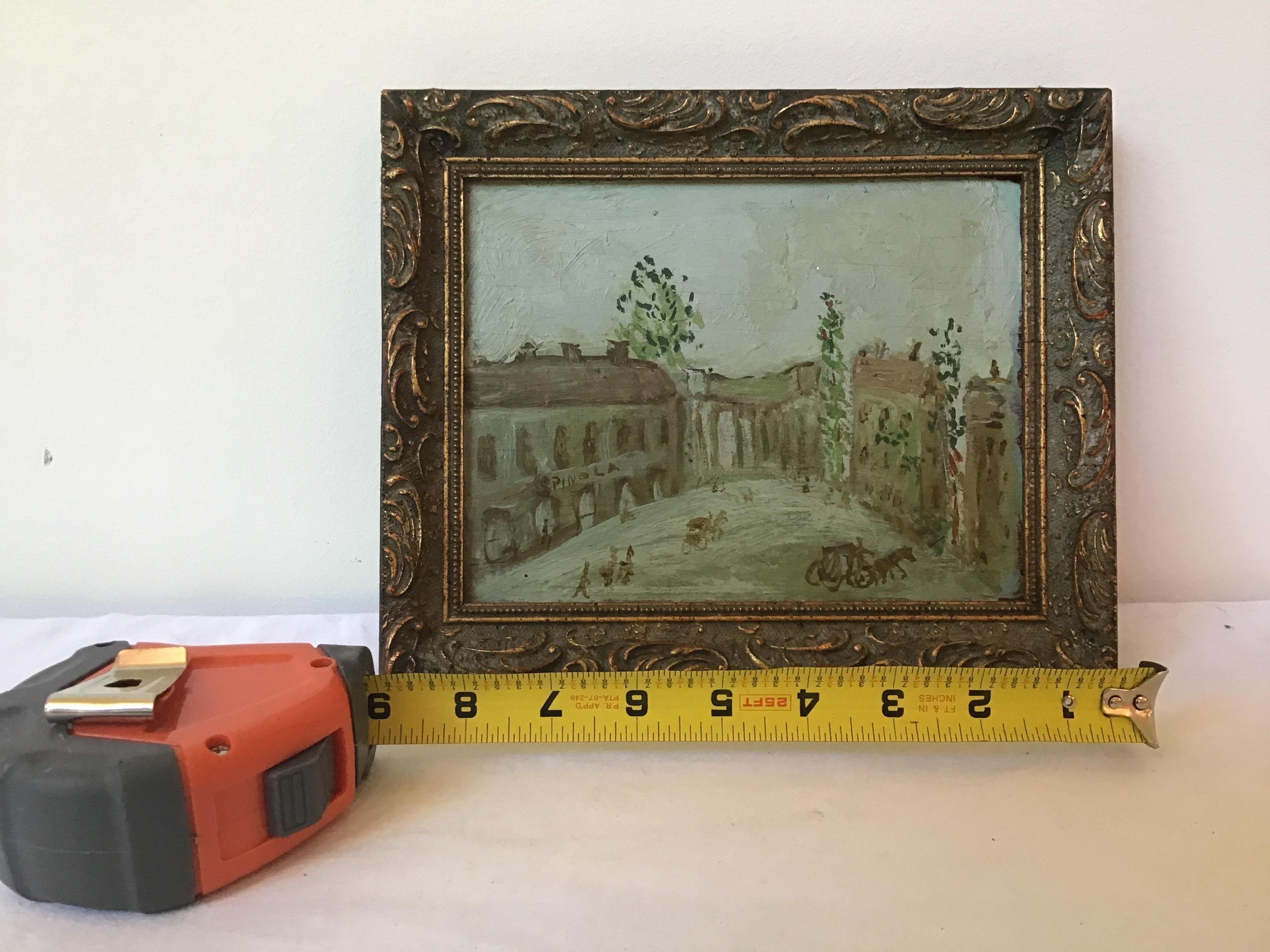 Whimsical Oil on Board of European Town Signed Spinola In Good Condition For Sale In Tarrytown, NY
