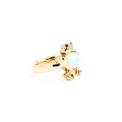 Whimsical Opal & Ruby Frog Ring in 14k Yellow Gold