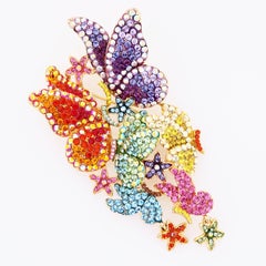 Whimsical Oversized Rainbow Crystal Pavé Butterfly Brooch By Butler & Wilson