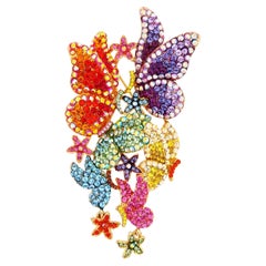 Vintage Whimsical Oversized Rainbow Crystal Pavé Butterfly Brooch By Butler & Wilson