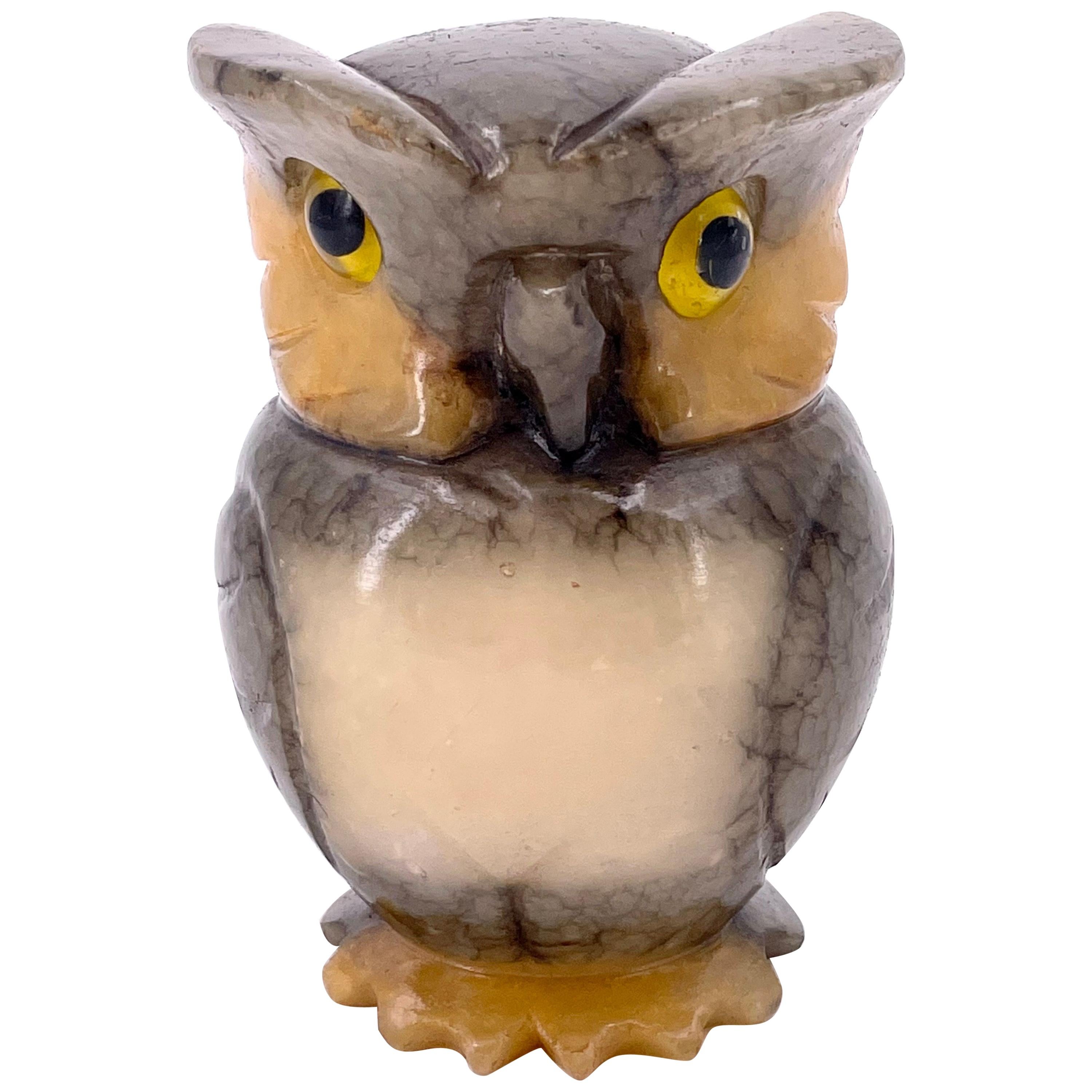 Whimsical Owl Paperweight in Alabaster Made in Italy For Sale