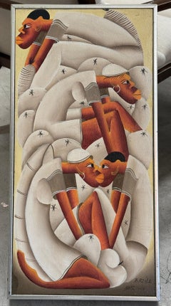 Whimsical Painting by Haitian Artist Signed Bazile after Laurent Casimir