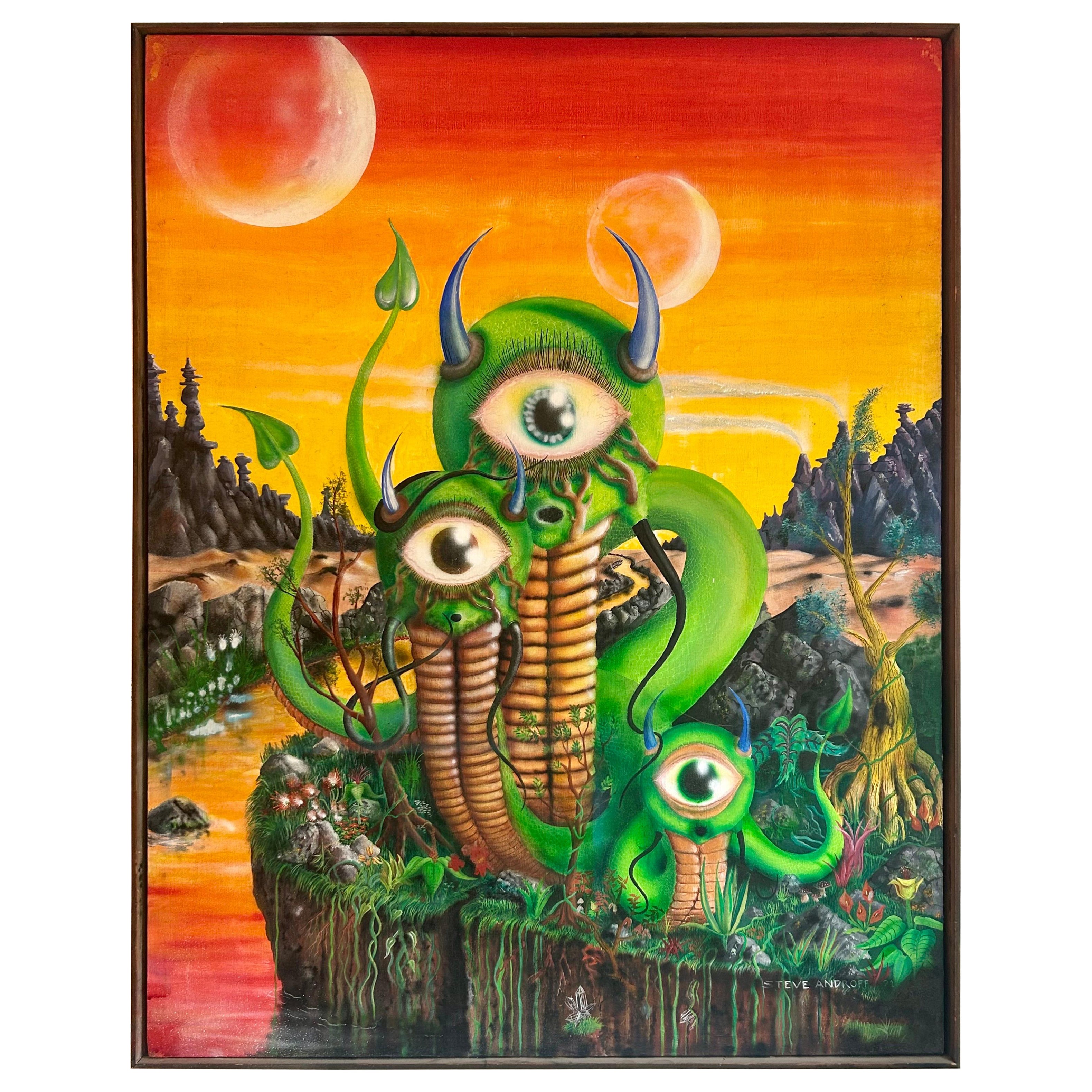 Whimsical Painting Family Portrait of Aliens by Steve Androff 1991 USA For Sale