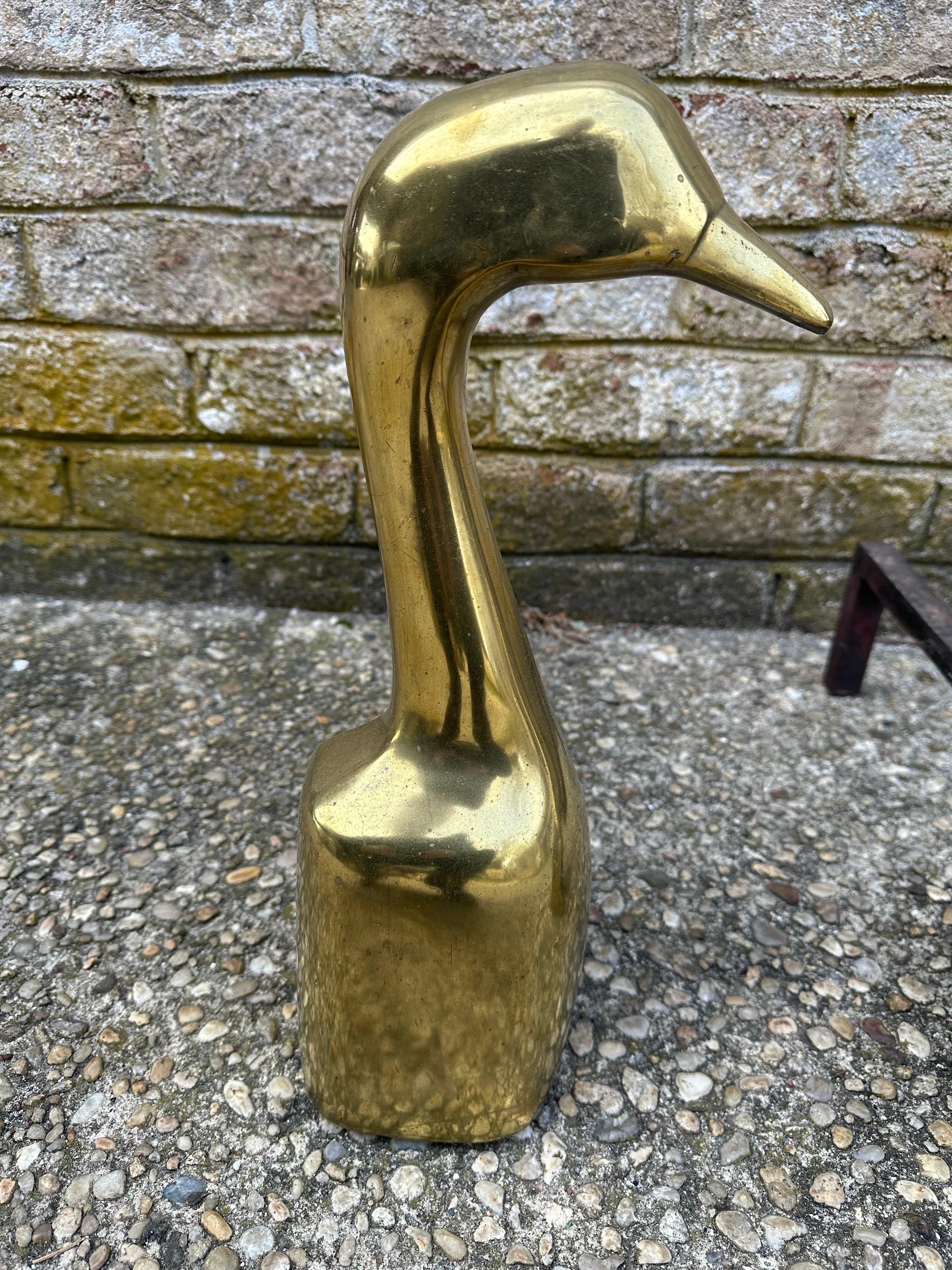 Whimsical Pair of Brass Goose Andirons In Good Condition For Sale In East Hampton, NY