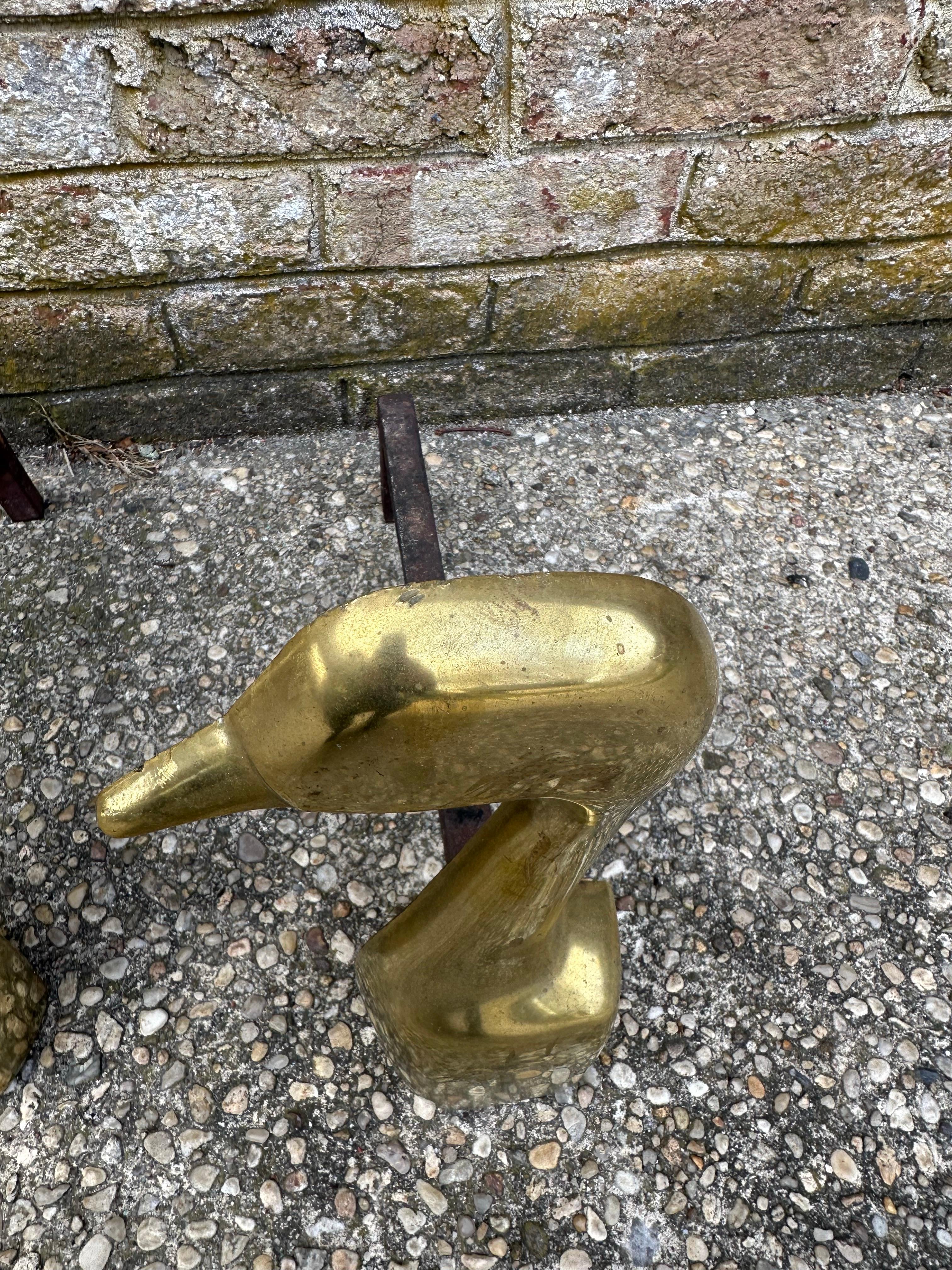 20th Century Whimsical Pair of Brass Goose Andirons For Sale