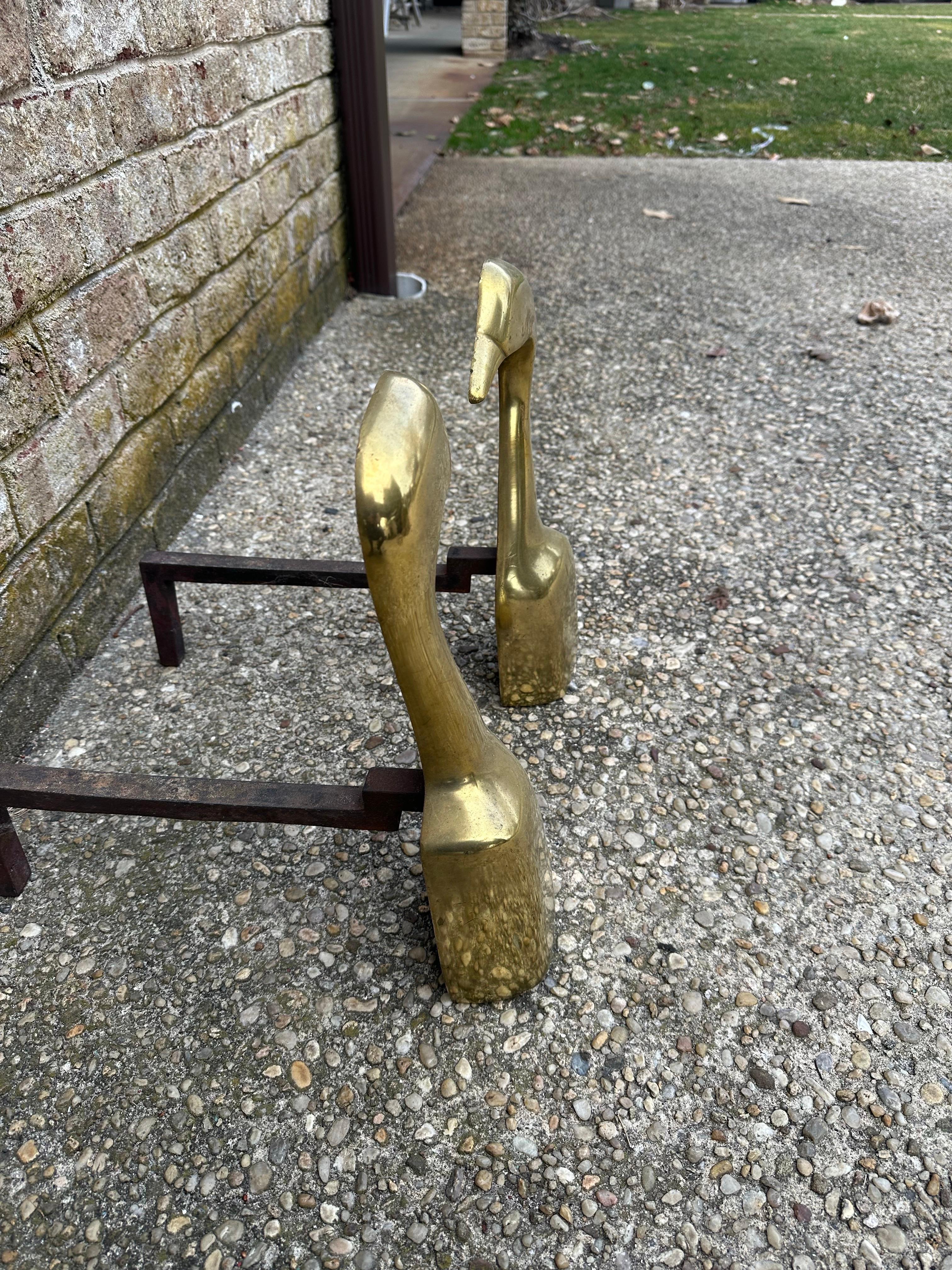 Whimsical Pair of Brass Goose Andirons For Sale 2